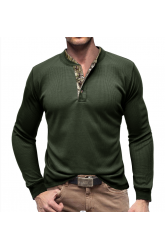 Cross-border men's long-sleeved outdoor undershirt, European and n men's Henry T-shirt waffle round-neck shirt
