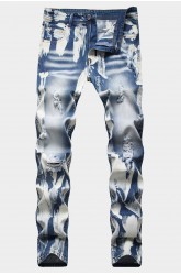 Men's Washed Distressed Straight Leg Jeans