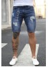 Blue Men's Basketball Printed Skinny Fit Ripped Denim Shorts
