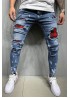 Plaid Patchwork Distressed Slim-fit Men's Jeans