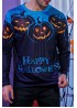 Men's 3D Halloween Pumpkin Print Knit Long Sleeve T-Shirt