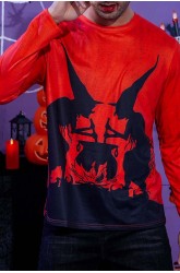 Men's Halloween Miko Print Long Sleeve Knit T-shirt