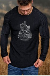 Men's Letter Guitar Graphic Print Long Sleeve T-shirt