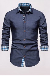 Plaid Patchwork Button-up Men's Long Sleeve Shirt