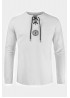 White Men's Pattern Print Lace-up Drawstring Long Sleeve Shirt