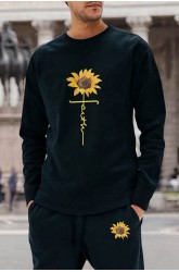 Sunflower Letter Print Long Sleeve Sweatshirt and Sweatpants Set