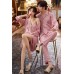 Pink Men Silk Like Long Sleeve Pajamas Set Pink Men Silk Like Long Sleeve Pajamas Set