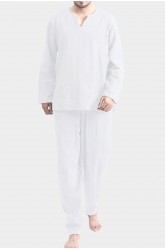 White Men Solid Cotton Blend Loungewear Set