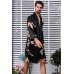 Black Dragon Print Lace-up Men Satin Nightgown