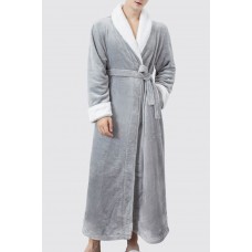 Grey Men Contrast Trim Fleece Robe Nightgown