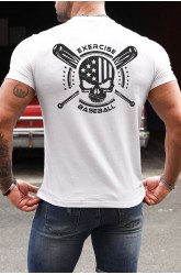 White Skull Baseball Graphic Print Short Sleeve Men's Graphic Tee